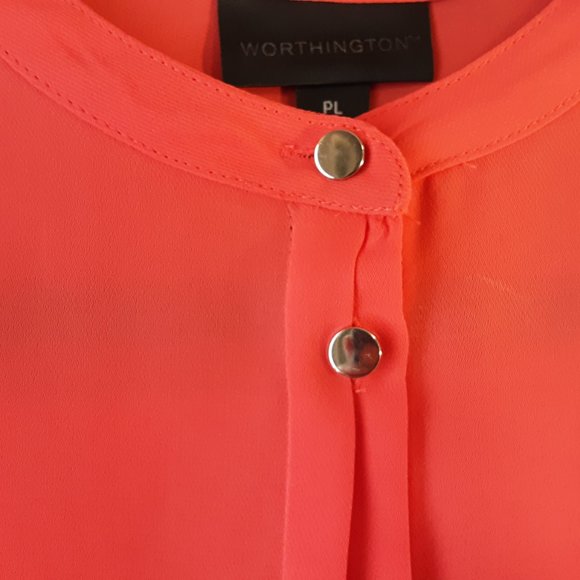 🌞 Worthington Coral Sheer Blouse | Silver Buttons, L - Picture 5 of 12